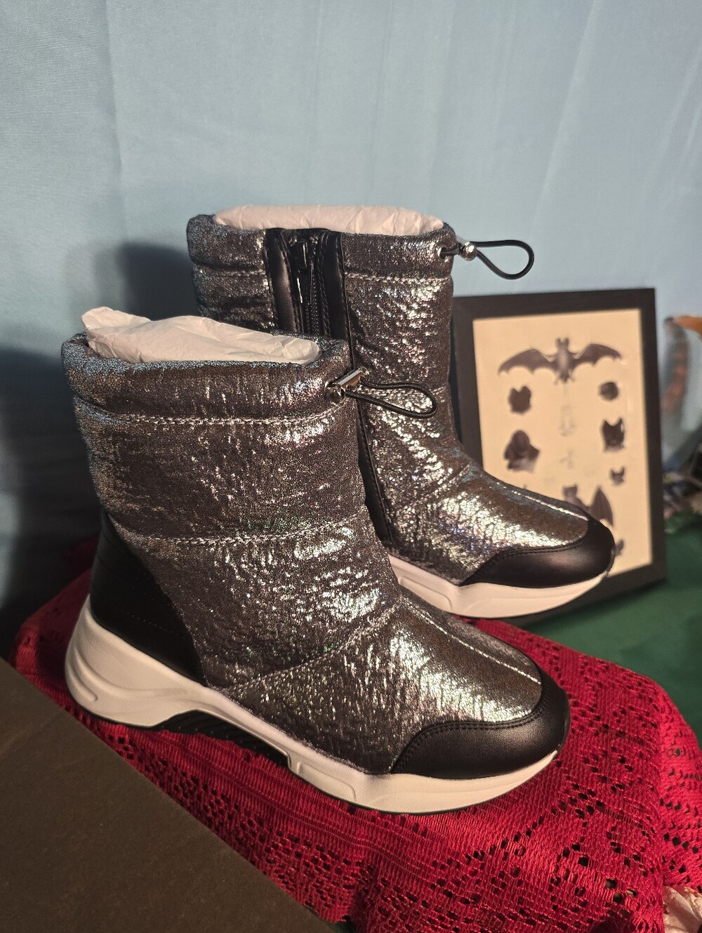 Paolo Metallic Silver Winter Boots with White Sole